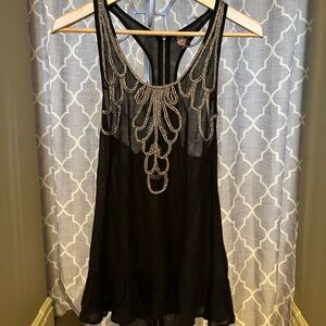 Free People Black Sheer Top with Silver Accents